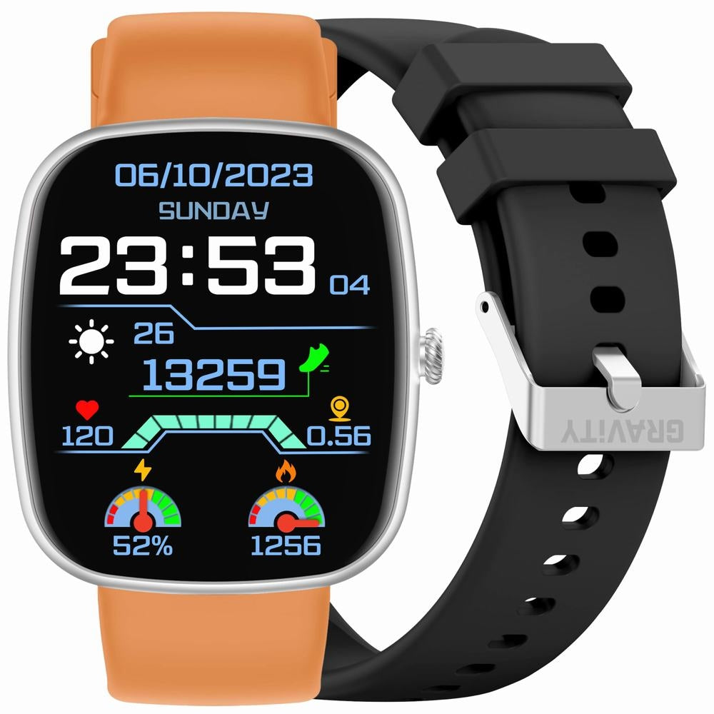 Smartwatch Męski GRAVITY GT18-4 Pomarańczowy Pasek Silikonowy + Czarny Pasek