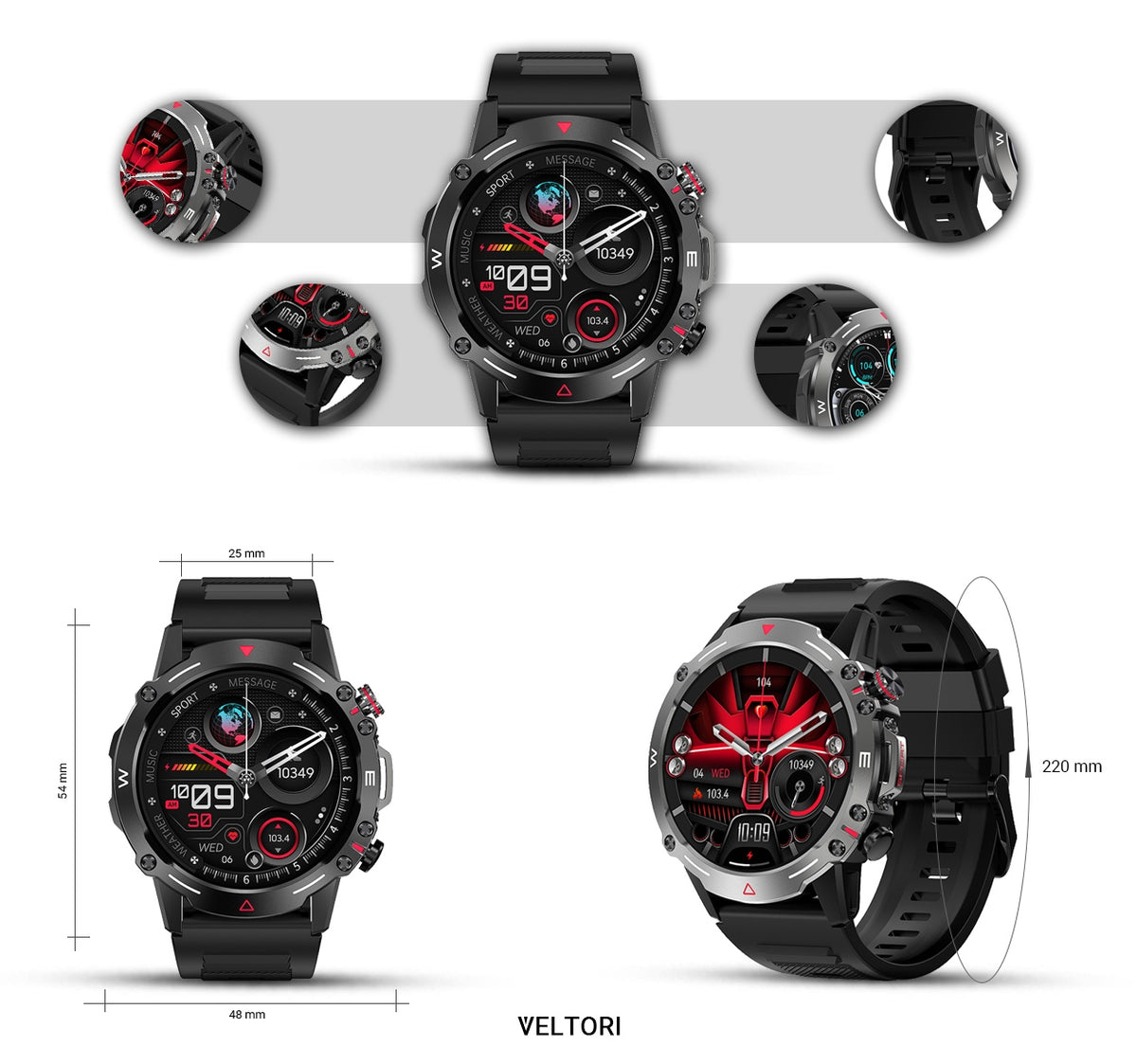 Smartwatch VELTORI VT110-1 Czarny Pasek Silikonowy