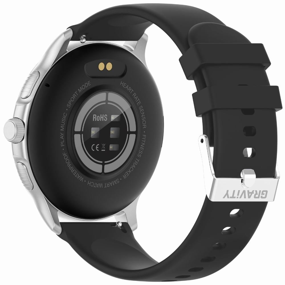 Smartwatch Damski GRAVITY GT12-7 Czarny Pasek Silikonowy + Srebrna Bransoleta