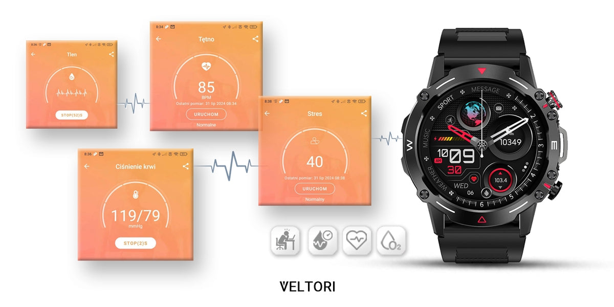 Smartwatch VELTORI VT110-1 Czarny Pasek Silikonowy