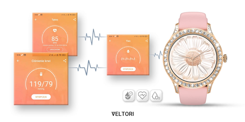 Smartwatch Damski VELTORI VT360-1 Różowy Pasek Silikonowy
