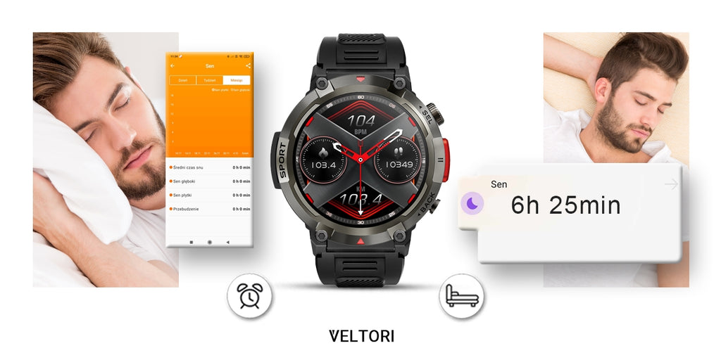 Smartwatch VELTORI VT140-1 Czarny Pasek Silikonowy