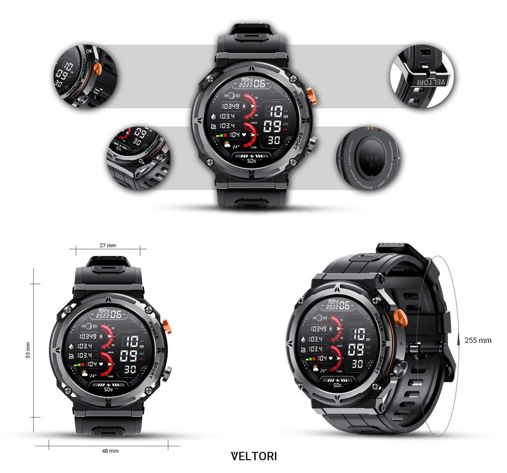 Smartwatch VELTORI VT130-1 Czarny Pasek Silikonowy