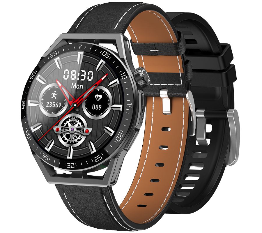 Smartwatch  Rubicon RNCE88-1 Czarny- Czarny Pasek Silikonowy + Czarny Pasek Skórzany